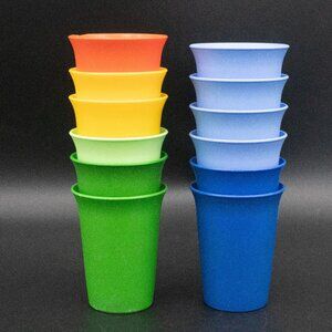 Vintage Tupperware Lot of 12 Plastic Kid's Cups #109 Small 3.75" Tall Some Wear